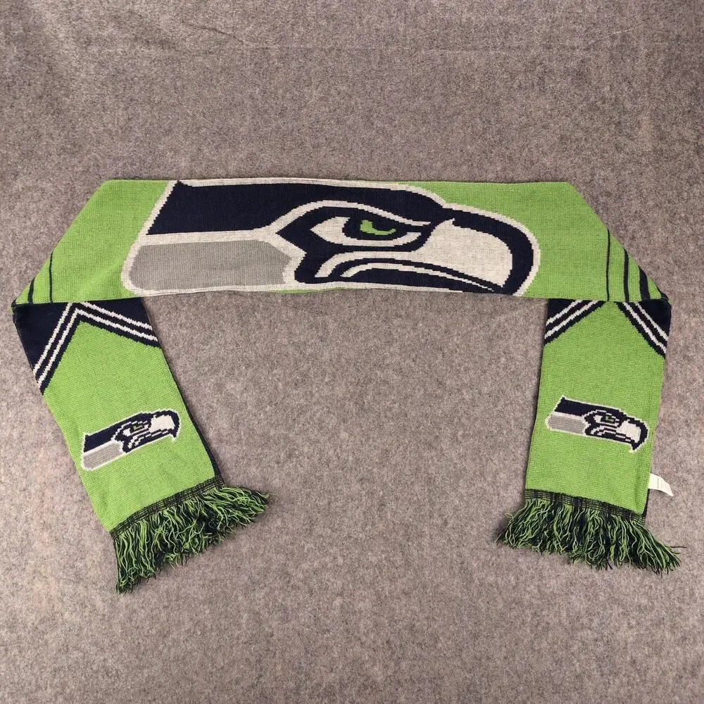 Seattle Seahawks Scarf Mens One Size Blue Green NFL Football Reversible Knit